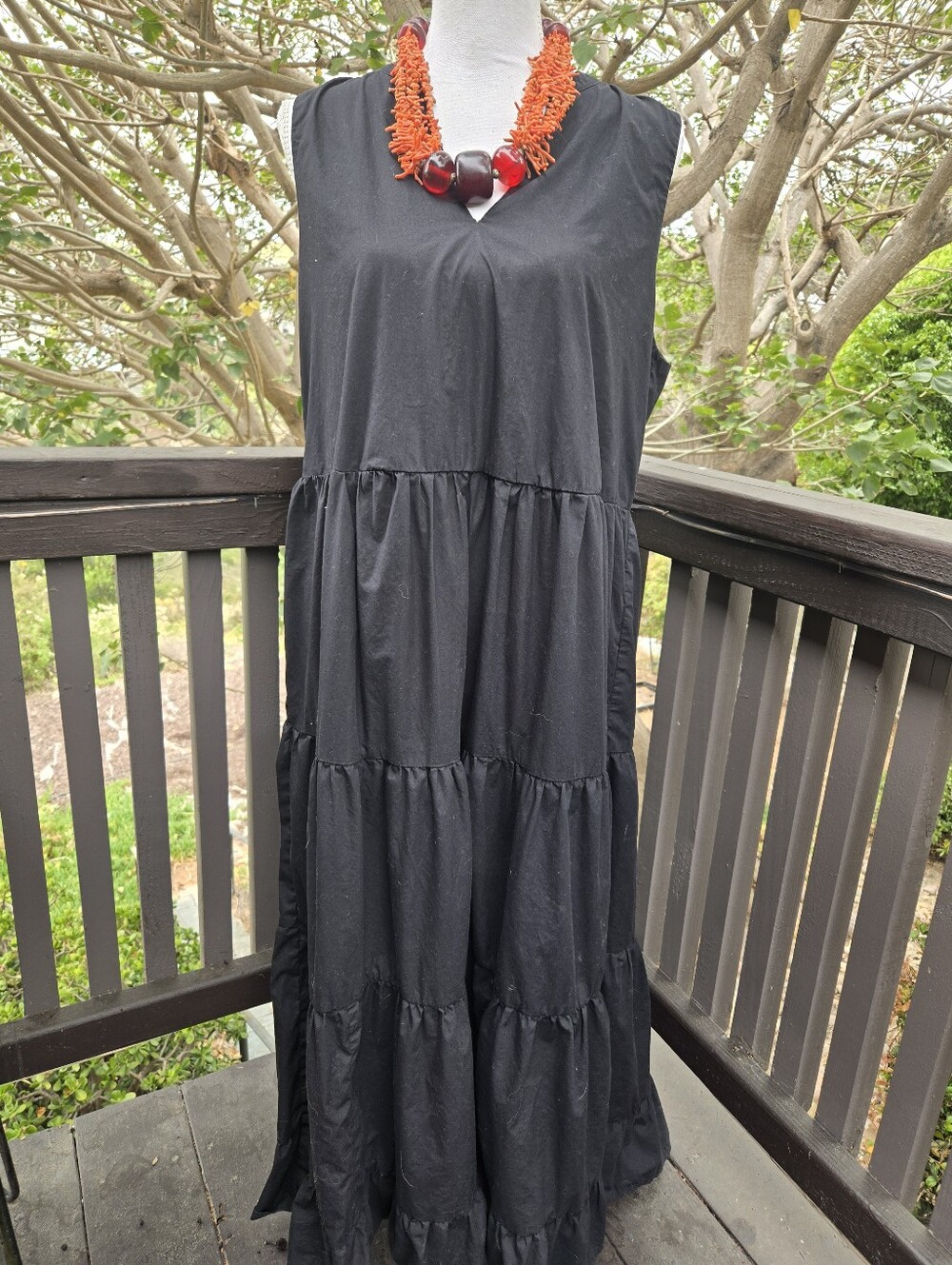GAP Three Tier Crisp Cotton Sleeveless Black Maxi Dress Large